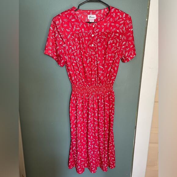 VINTAGE 80s red patterned dress - Picture 1 of 6